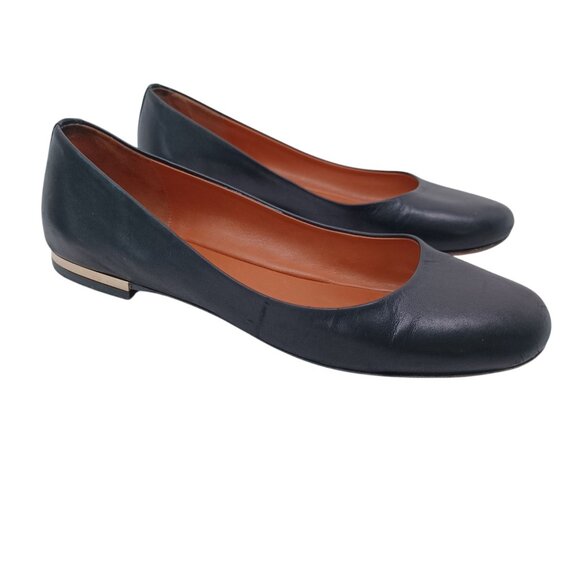 Givenchy Flats Black Leather Ballet Slip On Gold Tone Detail in Heel Womens 5.5 - Picture 1 of 16